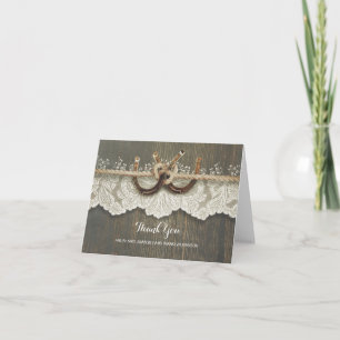 Cartão De Agradecimento Rustic Horsferes Lace Wood Casamento Obrigado