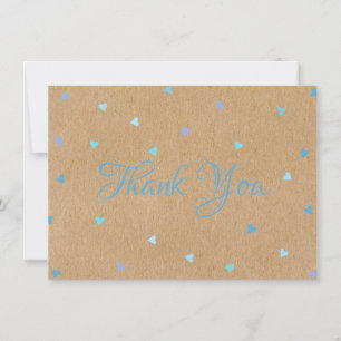 Cartão De Agradecimento Rustic Kraft Blue Hearts Script Obrigada