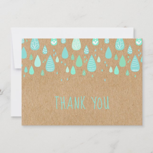 Cartão De Agradecimento Rustic Kraft Gotas de Chuva em Verde Musgo Script  (Frente)