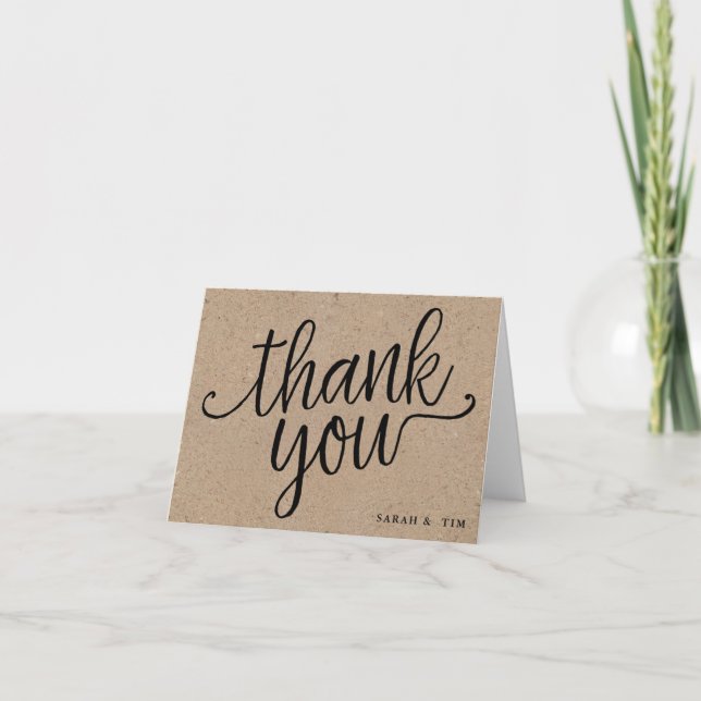 Cartão de Agradecimento Rustic Kraft, Letra Manusc (Frente)