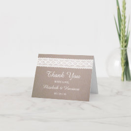 Cartão De Agradecimento Rustic Kraft & Vintage White Lace Weddig