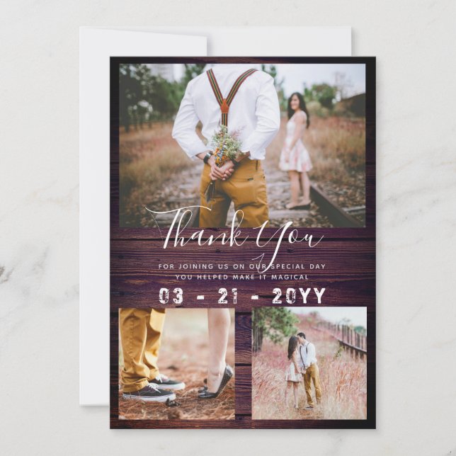 Cartão De Agradecimento RUSTIC Obrigado Foto de Casamento Púrpura (Frente)