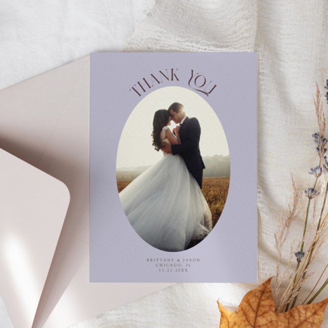Cartão De Agradecimento Rustic Obrigado Oval Frame Lilac Foto De Casamento (Criador carregado)