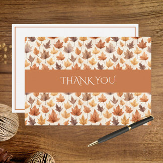 Cartão De Agradecimento Rustic Orange Gold Maple Leaves Watercolor Fall