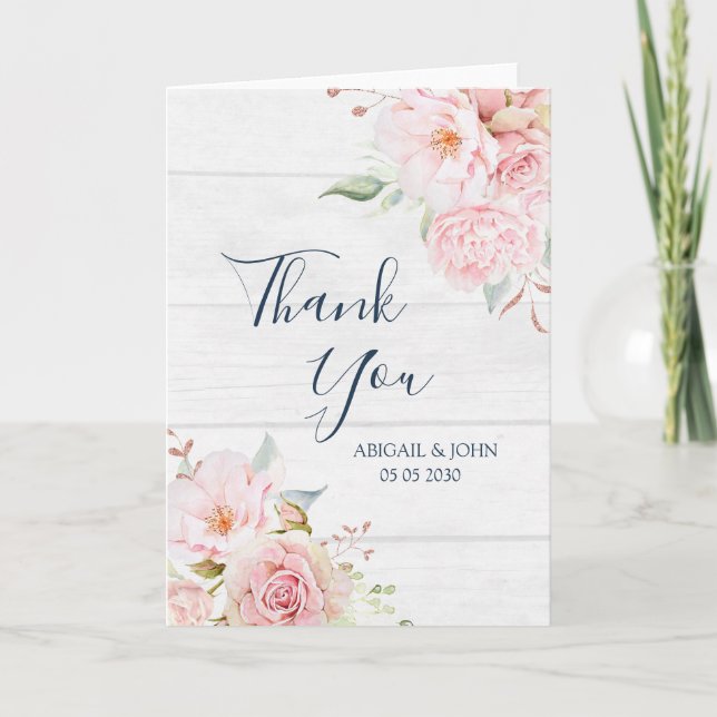 Cartão De Agradecimento Rustic Pink Floral Spring Wedding Thank You Card (Frente)