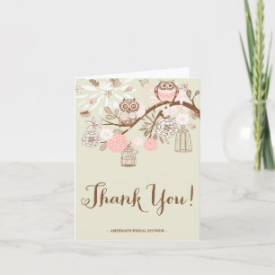 Cartão De Agradecimento Rustic Pink Owls and Birdcages Thank You Note Card