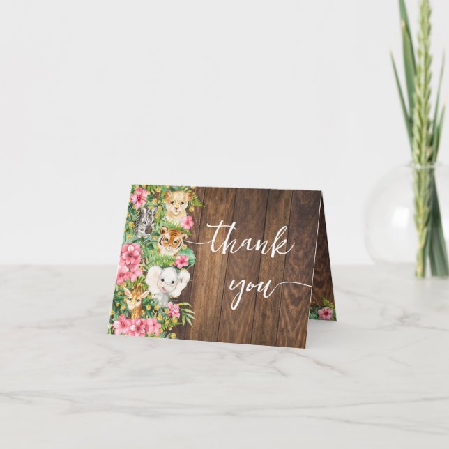 Cartão De Agradecimento Rustic Pink Safari Shower Thank You Folded Card (Frente)