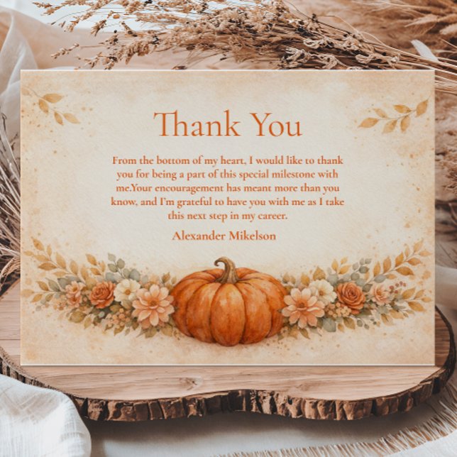 Cartão De Agradecimento Rustic Pumpkin Floral Fall Graduation (Criador carregado)