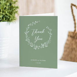 Cartão De Agradecimento Rustic Sage Green Wildflower + Photo Casamento