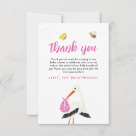 Cartão De Agradecimento Rustic Stored with Bee & Butterfly Girl Chá de fra