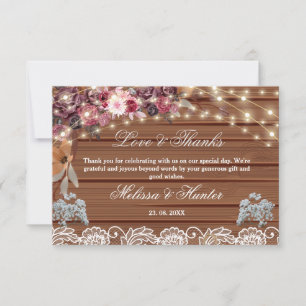 Cartão De Agradecimento Rustic String Lights Baby's Breath Lace Wedding