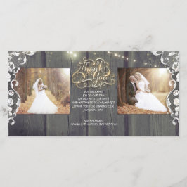 Cartão De Agradecimento Rustic String Lights Wood Lace Casamento Obrigado