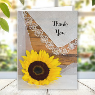 Cartão De Agradecimento Rustic Sunflower and Lace Country Obrigado