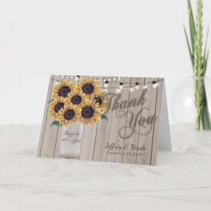 Cartão De Agradecimento Rustic Sunflower Mason Jar Wedding Thank You Card