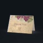 Cartão De Agradecimento Rustic Vineyard Wine Country Wedding Monogram<br><div class="desc">This Rustic Vineyard Wine Country Wedding Monogram Thank You Card features original watercolor artwork by FeliseDesigns not available on other stock or graphics sites. The parchment, cork-styled background gives it a unique vintage wine country look and feel. This design includes a unique modern initial monogram on front and back for...</div>