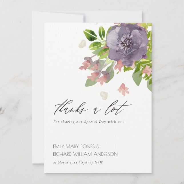 Cartão De Agradecimento RUSTIC VIOLET PINK WILL FLOWER & FOLIAGE Obrigado (Frente)