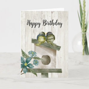 Cartão De Agradecimento Rustic Watercolor Birdhouse Feliz Aniversário