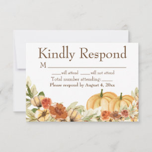 Cartão De Agradecimento Rustic Watercolor Floral Pumpkin Nupcial Resposta