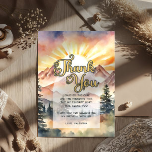 Cartão De Agradecimento Rustic Watercolor Mounts Nature Sunrise Script