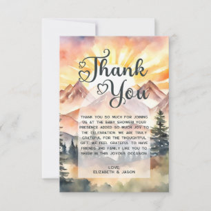 Cartão De Agradecimento Rustic Watercolor Mounts Nature Sunrise Script