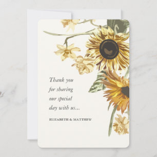 Cartão De Agradecimento Rustic Watercolor Sunflower Floral Casamento