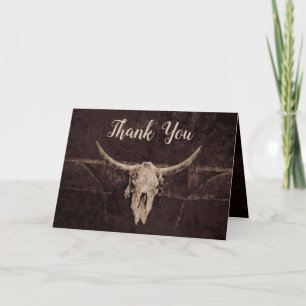 Cartão De Agradecimento Rustic Western Country Brown Bull Skull Casamento