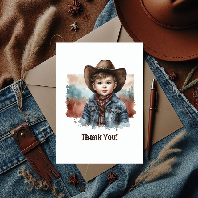 Cartão De Agradecimento Rustic Western Howdy, parceiro! Cowboy Birthday (Rustic Western Howdy, Partner! Cowboy Birthday Thank You Card)