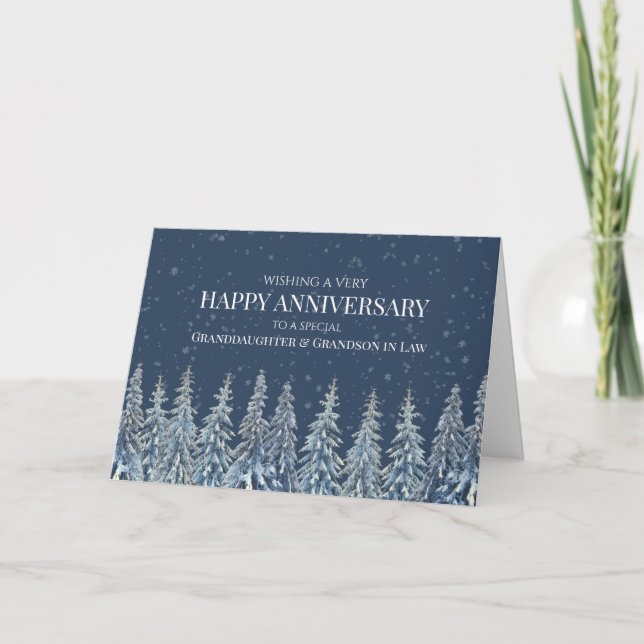 Cartão De Agradecimento Rustic Winter Anniversary Granddaughter & Husband (Frente)
