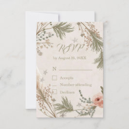 Cartão De Agradecimento Rustic Winter Boho RSVP Card with Pine Branches