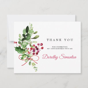 Cartão De Agradecimento Rustic Winter Greenery 100th Birthday