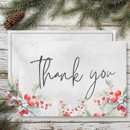 Cartão De Agradecimento Rustic Winter Holly & Pine Wedding