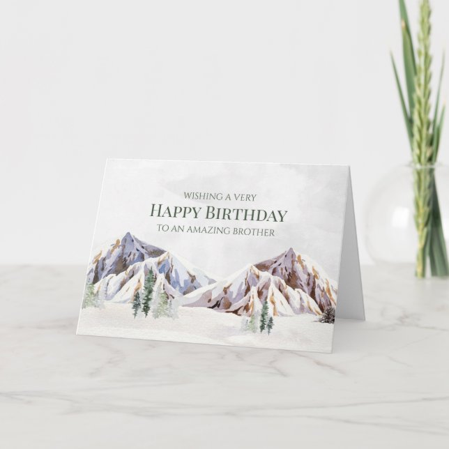 Cartão De Agradecimento Rustic Winter Mountain Happy Birthday Brother Card (Frente)