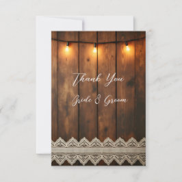 Cartão De Agradecimento Rustic Wood and Lace Photo Thank you Card