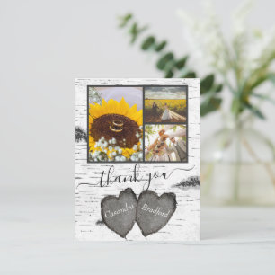 Cartão De Agradecimento Rustic Wood Hearts Aspen 3 foto colage Casamento T