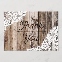 Cartão De Agradecimento Rustic Wood Lace Obrigado