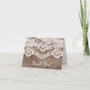 Cartão De Agradecimento Rustic Wood Lace Thank You Note