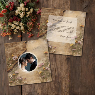Cartão De Agradecimento Rustic Wooden Bohemian Floral Wedding photo