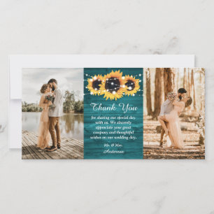 Cartão De Agradecimento Rústica Teal Wood Burlap Heart Sunflower Foto