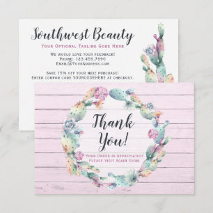 Cartão de Agradecimento Rústico de Cacto Suculento