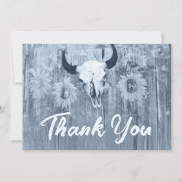 Cartão De Agradecimento Rústico Dusty Azul Girassóis Touro Crânio