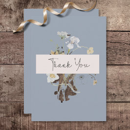 Cartão De Agradecimento Rústico Flores Selvagens Monograma Dusty Casamento