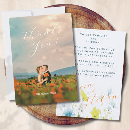 Cartão De Agradecimento Rústico Simples 1 Foto Papoula Amarela Azul Aquare