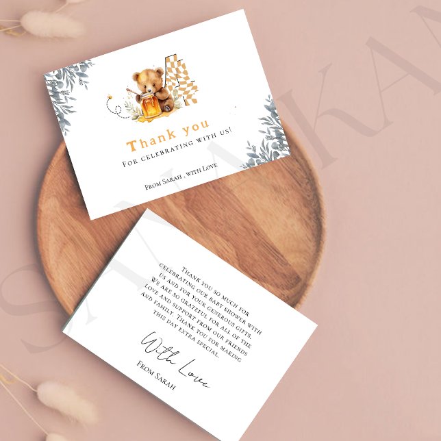 Cartão De Agradecimento Rústico urso Mínimo mel 4.º aniversário obrigado (Criador carregado)