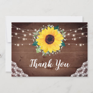 Cartão De Agradecimento Rústicos Girassóis Lace Bebês Respiração Casamento