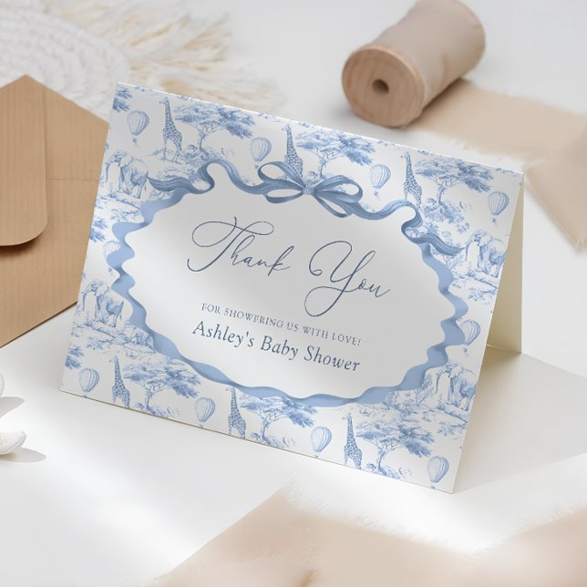 Cartão De Agradecimento Safari Animais Toile de Jouy Chá de fraldas Obriga (Criador carregado)