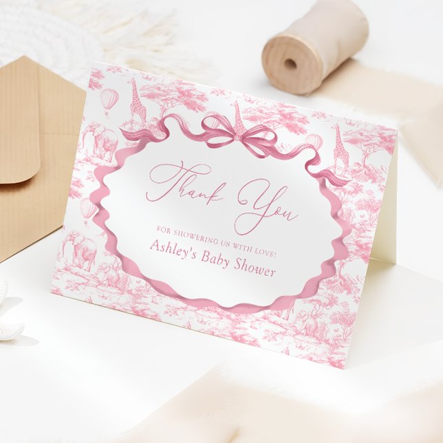 Cartão De Agradecimento Safari Animais Toile de Jouy Chá de fraldas Obriga (Criador carregado)