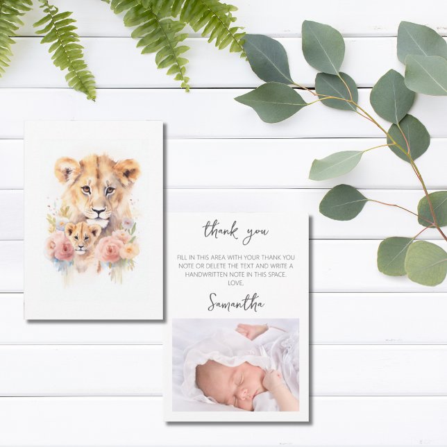 Cartão De Agradecimento Safari Animal Lion Floral Mãe Chá de fraldas (Safari Animal Lion Floral Mom Baby Shower Thank You Card)
