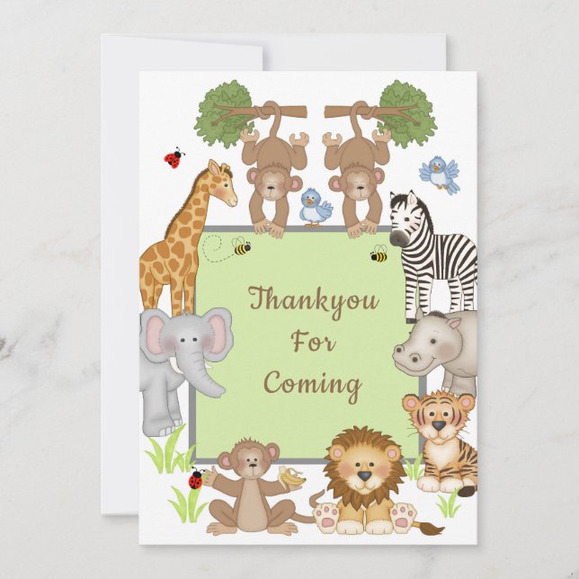 Cartão de agradecimento Safari Animals Baby Shower (Frente)