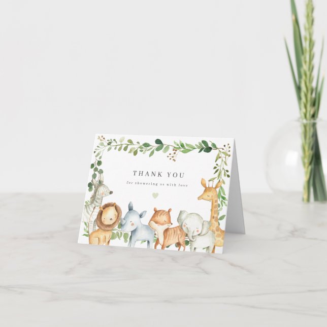 Cartão De Agradecimento Safari Animals Baby Shower Thank You Card (Frente)