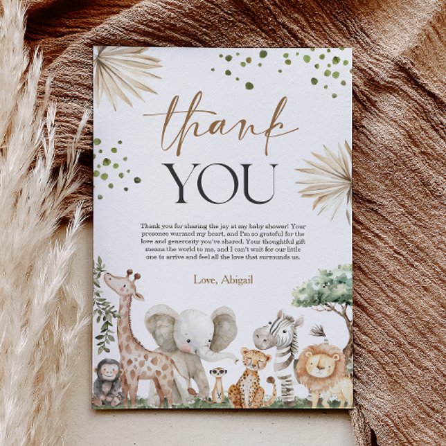 Cartão De Agradecimento Safari Animals Gender Neutral Baby Shower (Safari Animals Gender Neutral Baby Shower Thank You Card)
